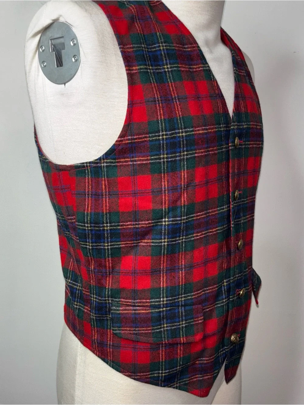 Vintage Pendleton Wool Vest Men's 40 Red Tartan Scottish Plaid Buttons Pockets